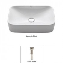 Vessel Sink in White with Pop Up Drain in Satin Nickel