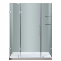 Soleil 60 in. x 77-1/2 in. Completely Frameless Hinge Shower Door in Chrome with Glass Shelves and Left Drain Base