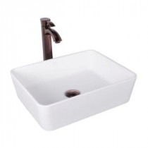 Sirena Matte Stone Vessel Sink in White with Otis Bathroom Vessel Faucet in Oil Rubbed Bronze