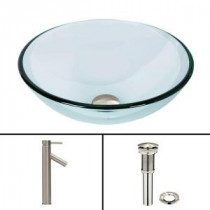 Glass Vessel Sink in Crystalline and Dior Vessel Faucet Set in Brushed Nickel