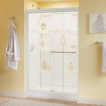 Simplicity 48 in. x 70 in. Semi-Framed Sliding Shower Door in White with Tranquility Glass and Chrome Hardware