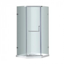 SEN973 38 in. x 38 in. x 77-1/2 in. Semi-Frameless Neo-Angle Pivot Shower Enclosure in Stainless Steel with Base