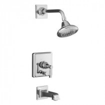 Pinstripe Rite-Temp Pressure-Balancing Faucet Trim with Lever Handle in Polished Chrome (Valve Not Included)