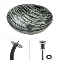 Glass Vessel Sink in Rising Moon and Waterfall Faucet Set in Matte Black