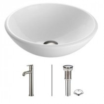 Phoenix Stone Glass Vessel Sink in White with Faucet in Brushed Nickel