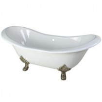 6 ft. Cast Iron Satin Nickel Claw Foot Double Slipper Tub in White