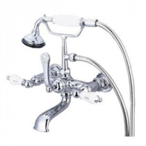 3-Handle Claw Foot Tub Faucet with Labeled Porcelain Lever Handles and Hand Shower in Triple Plated Chrome