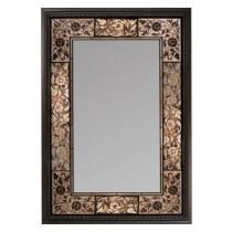 25.5 in. x 37 in. French Tile Rectangle Mirror in Dark Brown