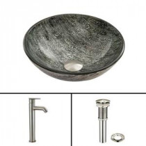 Glass Vessel Sink in Titanium and Seville Faucet Set in Brushed Nickel