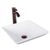 Matira Matte Stone Vessel Sink in White with Otis Bathroom Vessel Faucet in Oil Rubbed Bronze