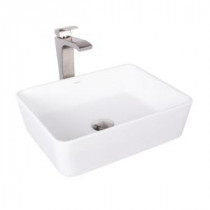 Sirena Matte Stone Vessel Sink in White with Blackstonian Bathroom Vessel Faucet in Brushed Nickel