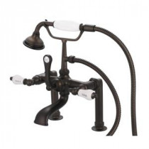 3-Handle Claw Foot Tub Faucet with Labeled Porcelain Lever Handles and Hand Shower in Oil Rubbed Bronze