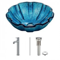 Mediterranean Seashell Vessel Sink in Blue with Faucet in Chrome