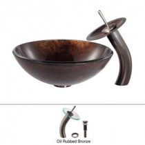 Jupiter Glass Vessel Sink and Waterfall Faucet in Oil Rubbed Bronze