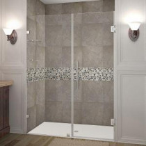 Nautis GS 53 in. x 72 in. Frameless Hinged Shower Door in Stainless Steel with Glass Shelves