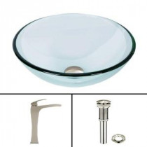Glass Vessel Sink in Crystalline and Blackstonian Vessel Faucet Set in Brushed Nickel