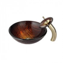 Titania Glass Vessel Sink in Multicolor and Waterfall Faucet in Gold