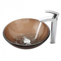 Vessel Sink in Frosted Glass Brown with Visio Faucet in Chrome