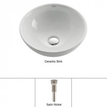Vessel Sink in White with Pop up Drain in Satin Nickel