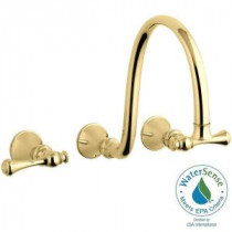 Revival Wall-Mount 2-Handle Bathroom Faucet Trim Kit in Vibrant Polished Brass (Valve Not Included)