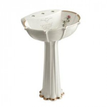 Anatole Pedestal Bathroom Sink in Biscuit with Prairie Flowers Design