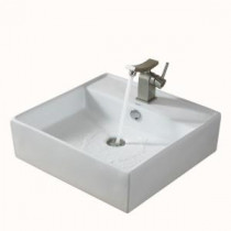 Square Ceramic Sink in White with Unicus Basin Faucet in Brushed Nickel