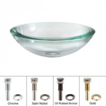 Edge Vessel Sink in Clear Glass with Pop-Up Drain and Mounting Ring in Satin Nickel