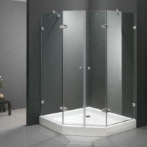 Gemini 42.125 in. x 78.75 in. Frameless Neo-Angle Shower Enclosure in Chrome with Clear Glass with Base in White