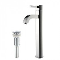 Ramus Single Hole 1-Handle High Arc Bathroom Faucet with Matching Pop Up Drain in Chrome