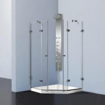 Gemini 42.125 in. x 76.75 in. Neo-Angle Shower Enclosure in Brushed Nickel with Clear Glass and Low-Profile Base