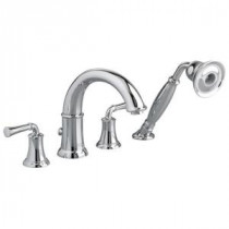 Portsmouth Lever 2-Handle Deck-Mount Roman Tub Faucet with Handshower in Polished Chrome