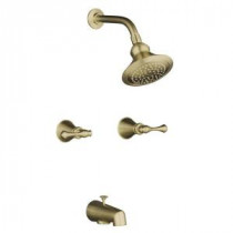 Revival Bath and Shower Faucet with Traditional Lever Handles and Flange in Vibrant Brushed Bronze