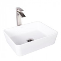 Sirena Matte Stone Vessel Sink in White with Duris Bathroom Vessel Faucet in Brushed Nickel