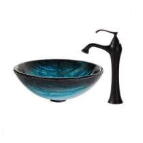 Ladon Glass Vessel Sink in Multicolor and Ventus Faucet in Oil Rubbed Bronze
