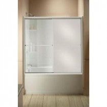 Standard 59 in. x 56-7/16 in. Framed Sliding Tub and Shower Door in Silver with Hammered Glass and Mirrored Panel