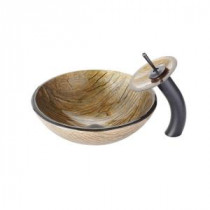Terra Glass Vessel Sink in Multicolor and Waterfall Faucet in Oil Rubbed Bronze