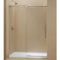 Enigma-Z 60 in. x 78-3/4 in. Sliding Shower Door in Polished Stainless Steel with Right Hand Drain Base