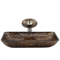 Rectangular Glass Vessel Sink in Golden Greek with Waterfall Faucet Set in Brushed Nickel