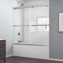 Charisma 56 in. - 60 in. x 60 in. Sliding Tub and Shower Door in Brushed Nickel and Backwall with Glass Shelves