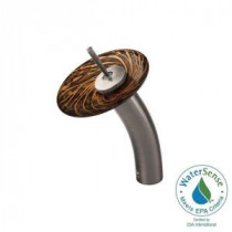 Single Hole 1-Handle Waterfall Faucet in Brushed Nickel with Chocolate Caramel Swirl Glass Disc