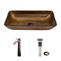 Rectangular Glass Vessel Sink in Amber Sunset with Faucet Set in Oil Rubbed Bronze
