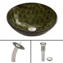 Glass Vessel Sink in Amazonia with Waterfall Faucet Set in Brushed Nickel