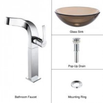 Vessel Sink in Clear Glass Brown with Typhon Faucet in Chrome