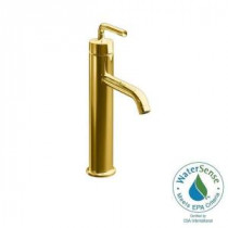 Purist Tall Single Hole Single Handle Low-Arc Bathroom Faucet with Straight Lever Handle in Vibrant Modern Polished Gold