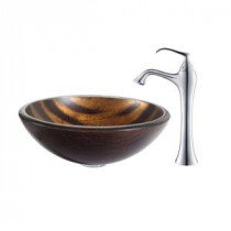 Bastet Glass Vessel Sink in Multicolor and Ventus Faucet in Chrome