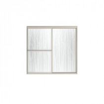 Deluxe 59.375 in. x 56.25 in. Sliding Shower Door in Nickel with Birchwood Glass Pattern