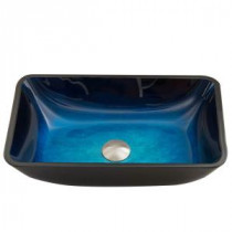 Glass Vessel Sink in Rectangular Turquoise Water