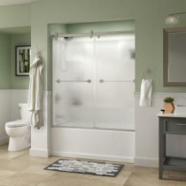 Silverton 60 in. x 58-3/4 in. Semi-Framed Contemporary Style Sliding Tub Door in Nickel with Rain Glass