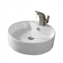 Round Ceramic Sink in White with Illusio Basin Faucet in Brushed Nickel