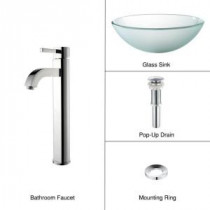 Glass Vessel Sink in Frosted with Single Hole 1-Handle High-Arc Ramus Faucet in Chrome